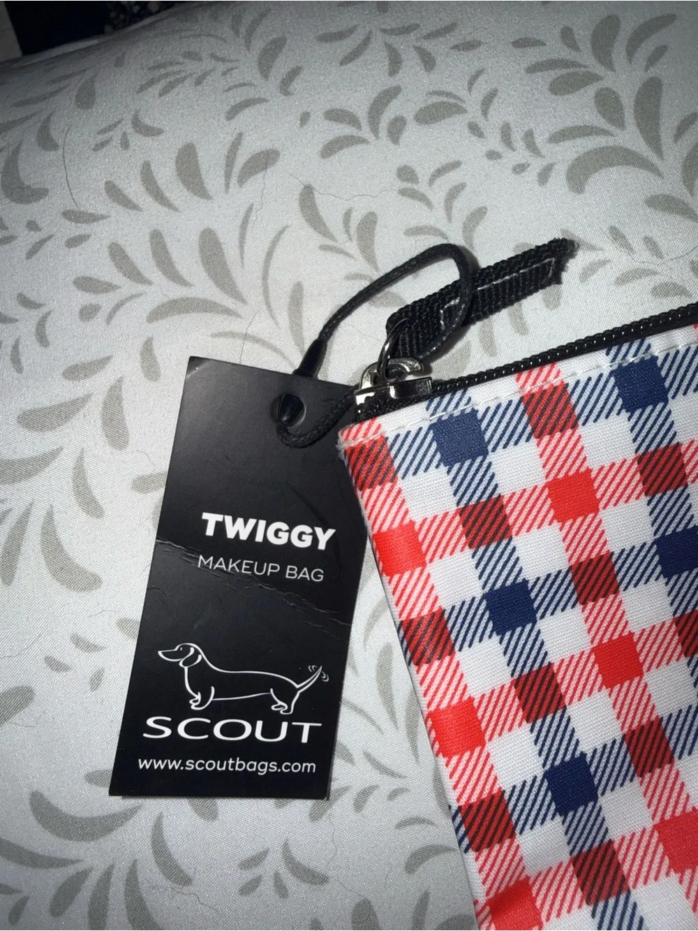Scout Twiggy Makeup Bag Patriotic Dempsey Red, Navy & White Gingham Skinny Pouch